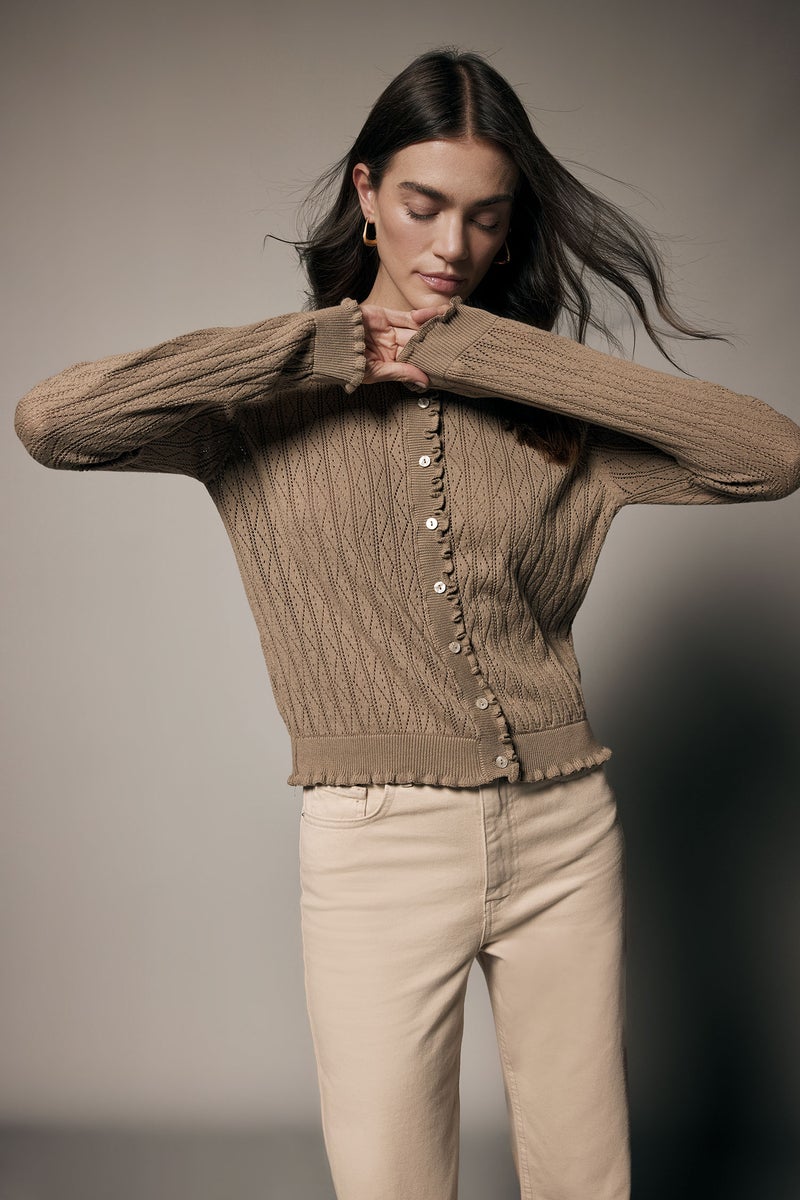 DeFacto Beige Woman Regular Fit Crew Neck Cardigan Casual - Image 1