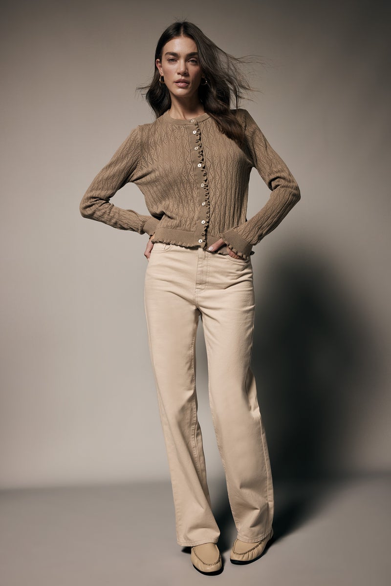 DeFacto Beige Woman Regular Fit Crew Neck Cardigan Casual - Image 2