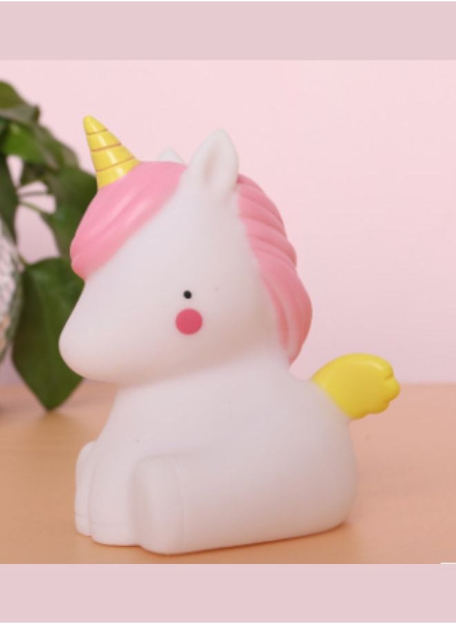 Generic - Kids Cartoon LED Night Light Children Bedroom Table Lamp Bedside Moon Star Nightlight Gift, White Unicorn - Image 1