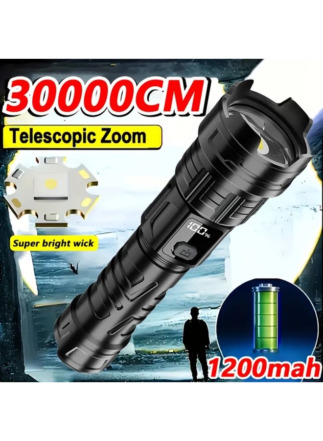 Black Portable Outdoor LED Flashlight Zoomable Beam USB Rechargeable for Hunting Camping Emergency - Image 2