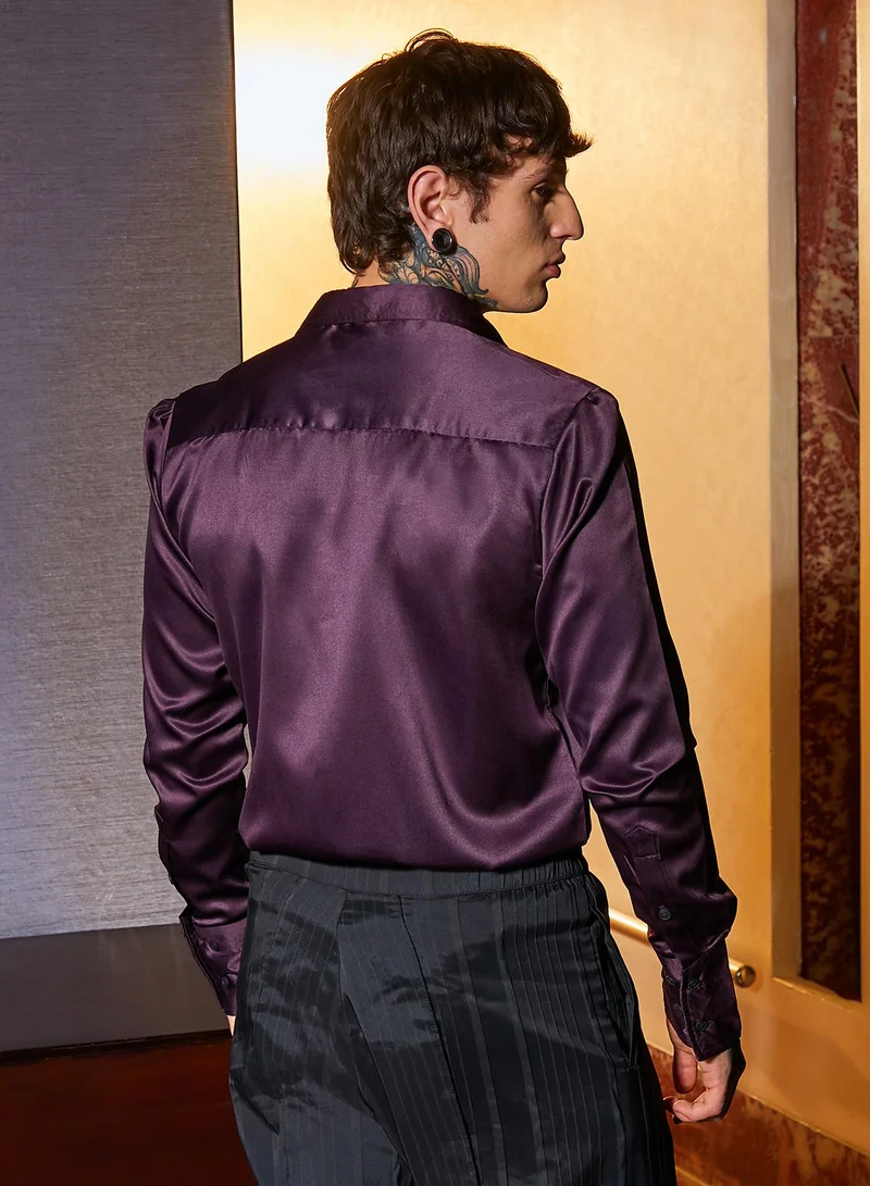 CAHOOT  Men's Grape Purple Solid Satin Shirt for Men | Best Price UAE