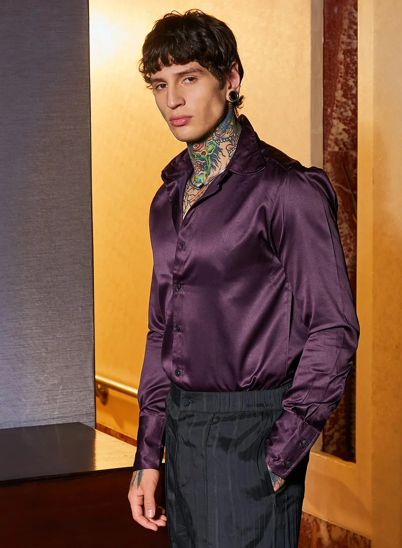 CAHOOT  Men's Grape Purple Solid Satin Shirt for Men | Best Price UAE