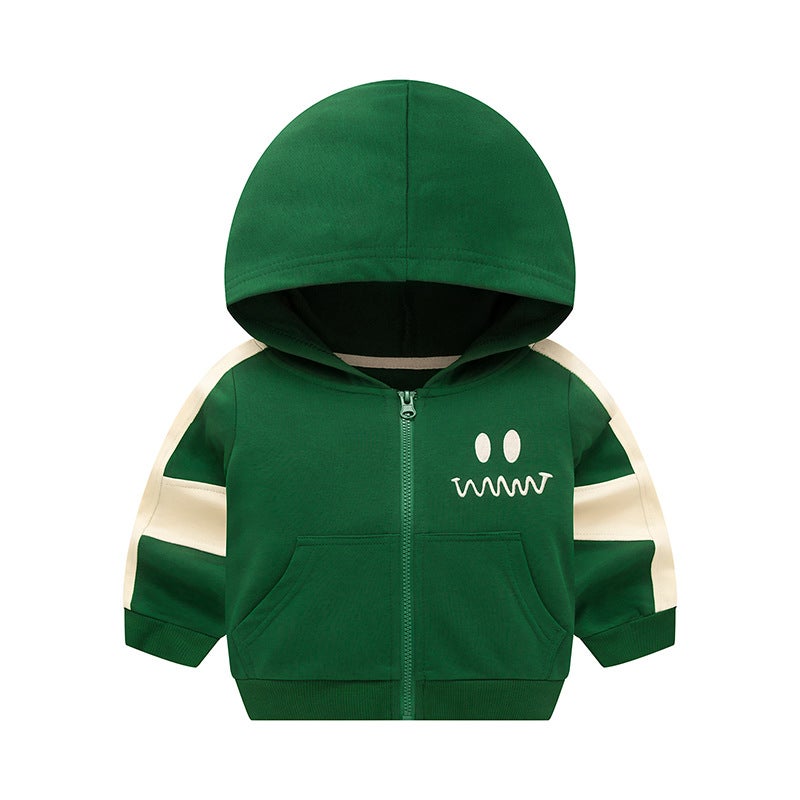 2023 autumn and winter New Korean style childrens hooded coat baby color matching cartoon boys coat childrens clothing batch delivery wt5025 dark green 