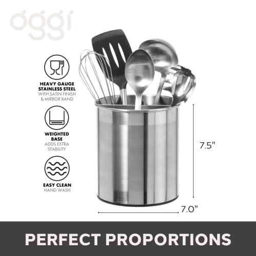 Oggi Jumbo Stainless Steel Rotating Utensil Holder with Removable Divider - Stylish kitchen cooking utensil organizer. Height 7.5". - Image 5