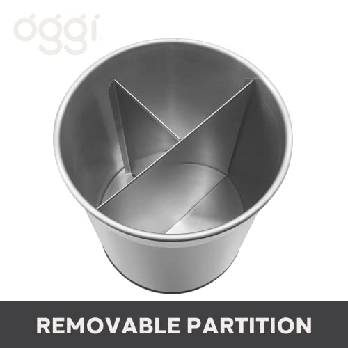 Oggi Jumbo Stainless Steel Rotating Utensil Holder with Removable Divider - Stylish kitchen cooking utensil organizer. Height 7.5". - Image 2