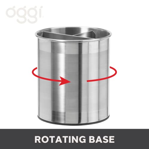 Oggi Jumbo Stainless Steel Rotating Utensil Holder with Removable Divider - Stylish kitchen cooking utensil organizer. Height 7.5". - Image 4