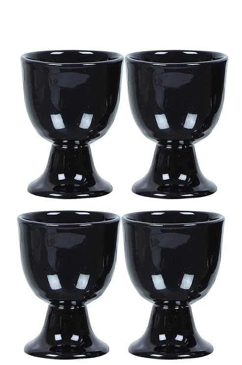 Qimacplus Elevate Your Breakfast Experience Soft Boiled Egg Holder Set Stylish Ceramic Egg Cups Perfect Housewarming Gift Set of 4 (Black Finish) - Image 1