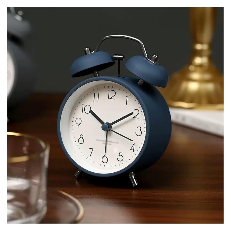 THIMAHI Vintage Twin Bell Analog Display Table Alarm Clock with Night LED Light Heavy Slippers Extra Loud Alarm Clock Ideal for Student and Kids Bedroom (Blue), Metal, 12x15 Cm - Image 3