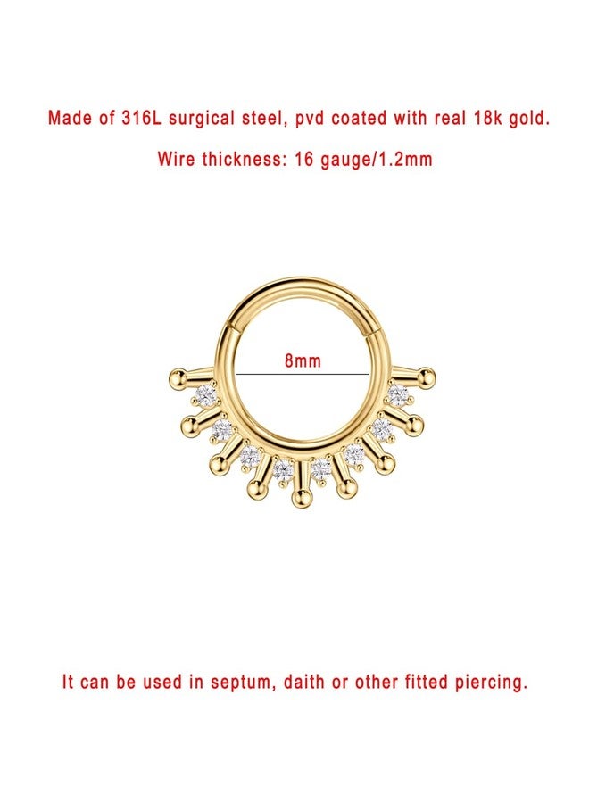 FANSING 18k Gold-plated Septum Jewelry 16g Septum Ring Surgical Steel Piercing Rings 16 Gauge 8mm Daith Hoop Earring Cubic Zirconia - Image 2