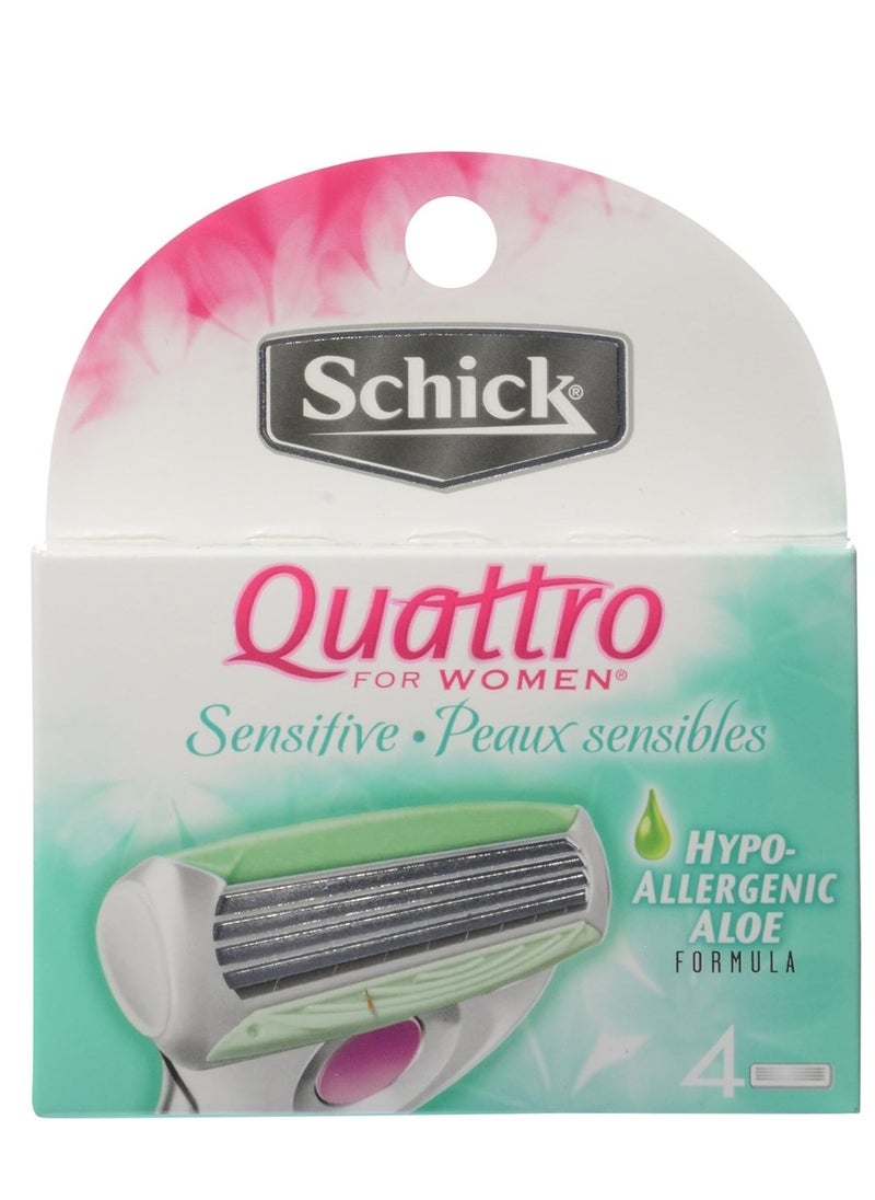 schick 4-Piece Quattro Sensitive Refill Cartridge Razor Set Turquoise/Silver 272grams 