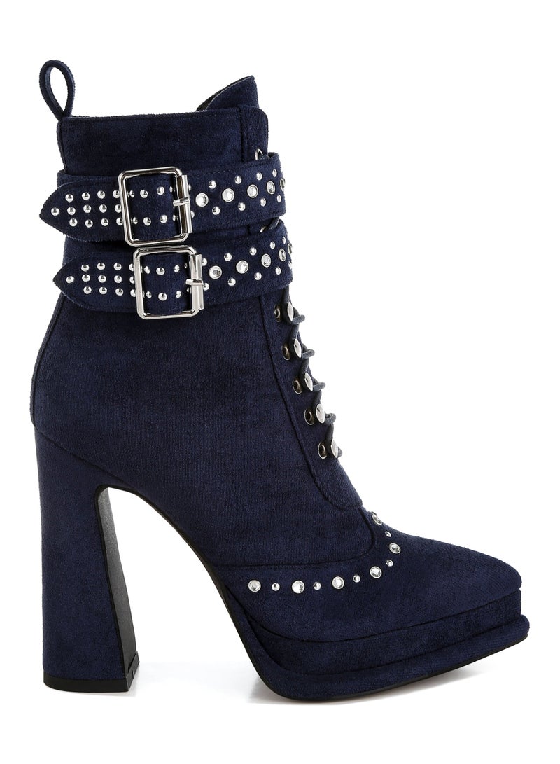 London Rag Harness Detail Lace Up Boots in Navy - Image 1