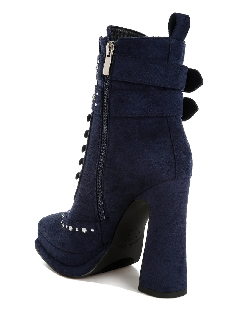 London Rag Harness Detail Lace Up Boots in Navy