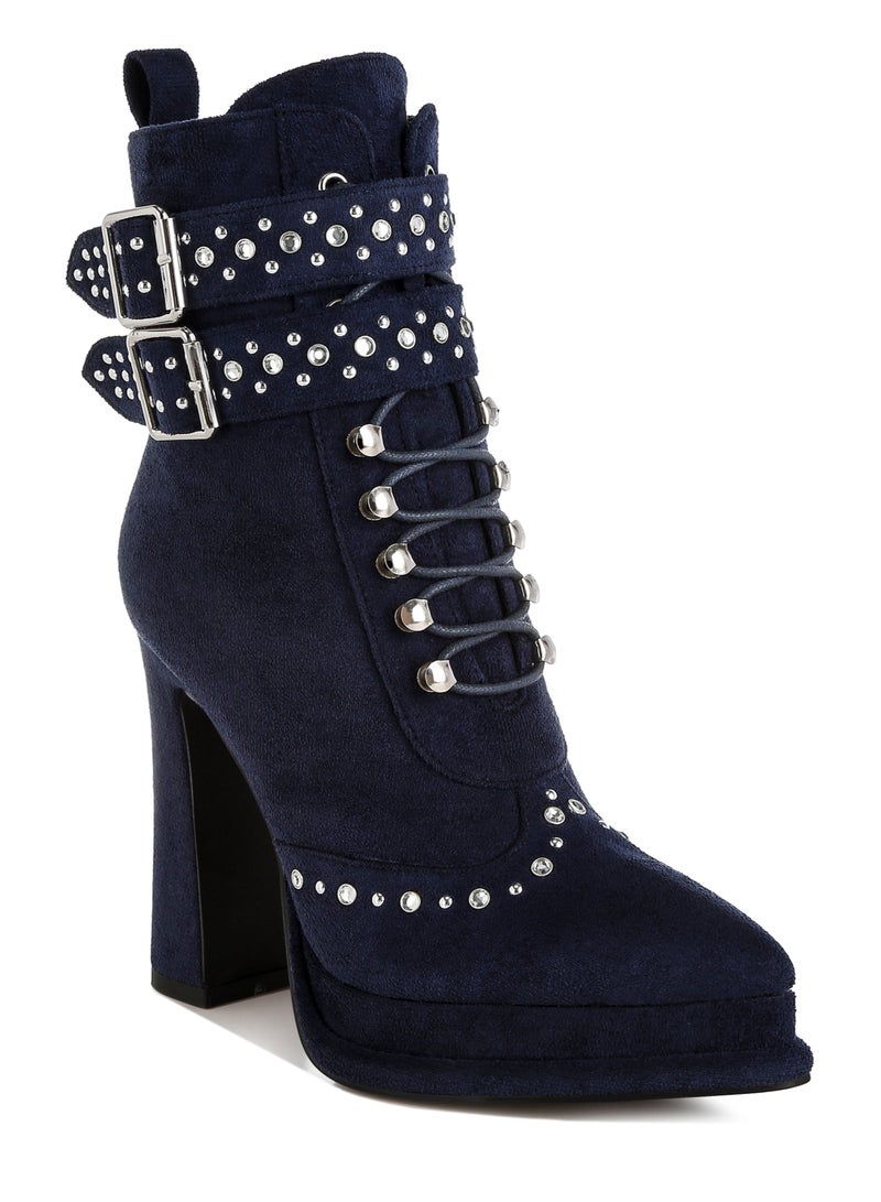 London Rag Harness Detail Lace Up Boots in Navy - Image 2