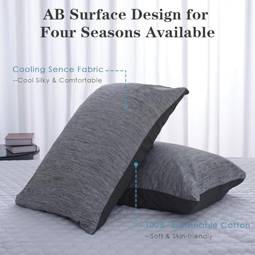 CHOSHOME Cooling Pillow Cases Zipper Pillow Covers QMax 045 Zippered Pillowcases for Hot Sleepers Soft Breathable SkinFriendly 2 Pack Standard 20x26 Dark Grey - Image 3