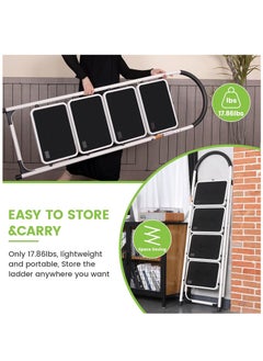 ALMUFARREJ Foldable Ladder 4 Steps, Home Ladder Folding Step Stool with Wide Anti-Slip Pedal, Adults Folding Sturdy Steel Ladder for Home,Kitchen, Garden, Office  - Image 5