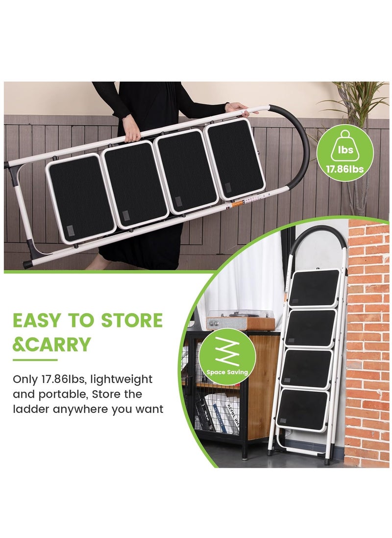 ALMUFARREJ - Foldable Ladder 4 Steps, Home Ladder Folding Step Stool with Wide Anti-Slip Pedal, Adults Folding Sturdy Steel Ladder for Home,Kitchen, Garden, Office - Image 1
