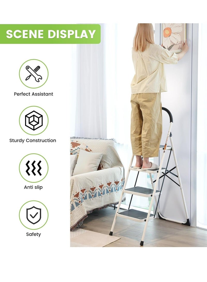ALMUFARREJ Foldable Ladder 4 Steps, Home Ladder Folding Step Stool with Wide Anti-Slip Pedal, Adults Folding Sturdy Steel Ladder for Home,Kitchen, Garden, Office - Image 4