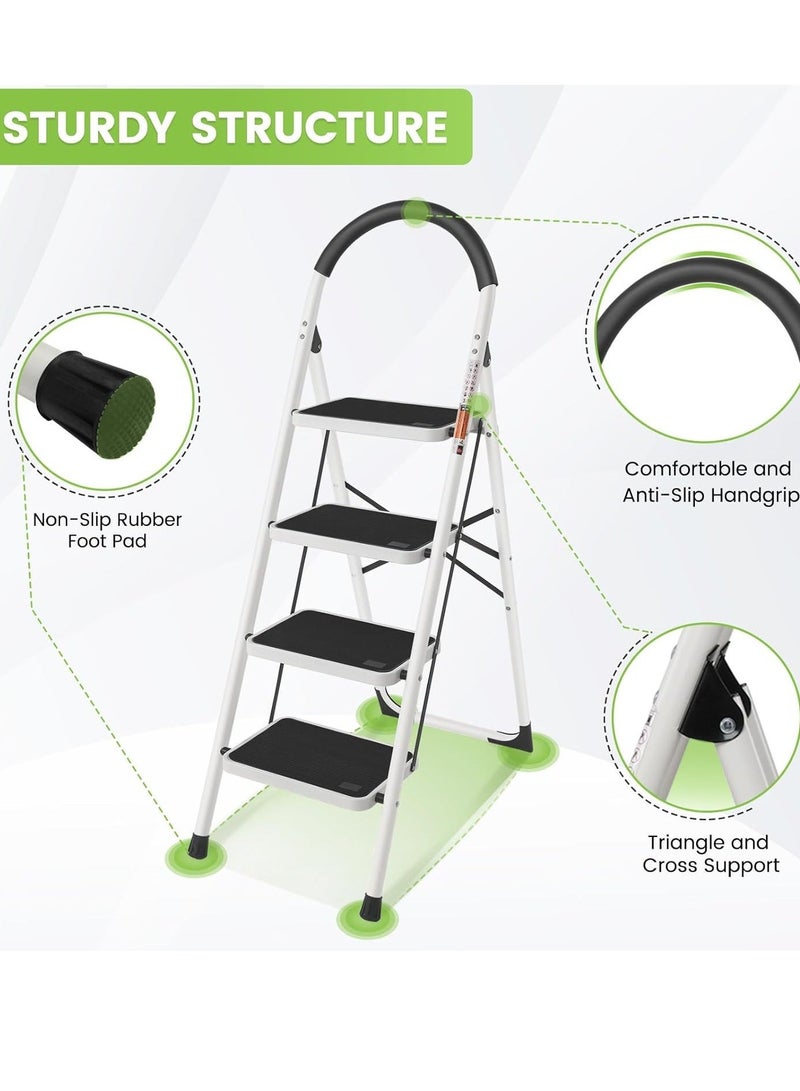 ALMUFARREJ Foldable Ladder 4 Steps, Home Ladder Folding Step Stool with Wide Anti-Slip Pedal, Adults Folding Sturdy Steel Ladder for Home,Kitchen, Garden, Office - Image 3