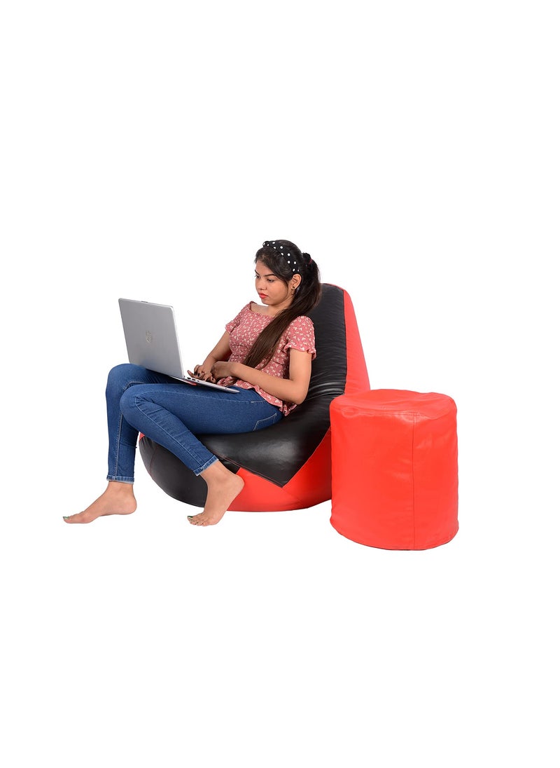 SKYSHOT SKYSHOT Classic Bean Bag with Footrest Filled with BeansFillers XXXL Red Black  - Image 1
