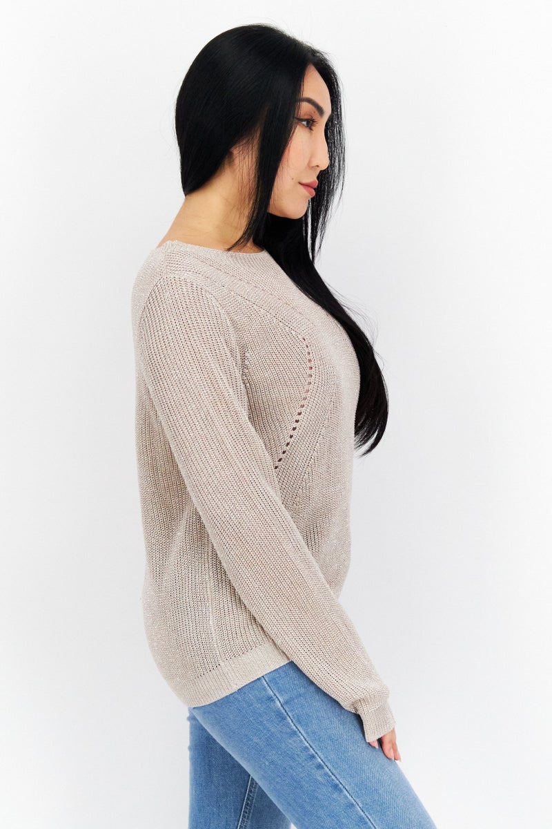 COMMA Women Round Neck Long Sleeve Knitted Sweater, Dusty Pink - Image 4