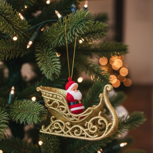Wanna Party Baby Santa on Sledge Christmas Hanging Ornaments (Pack of 3) | 10-11.5cm Golden Xmas Tree Decorations | Shatterproof PVC Charms for Gift Wrap & Home Décor - Image 4