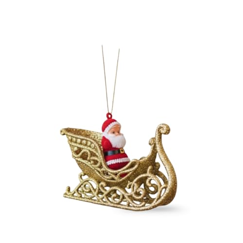 Wanna Party Baby Santa on Sledge Christmas Hanging Ornaments (Pack of 3) | 10-11.5cm Golden Xmas Tree Decorations | Shatterproof PVC Charms for Gift Wrap & Home Décor - Image 1