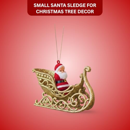 Wanna Party Baby Santa on Sledge Christmas Hanging Ornaments (Pack of 3) | 10-11.5cm Golden Xmas Tree Decorations | Shatterproof PVC Charms for Gift Wrap & Home Décor - Image 3