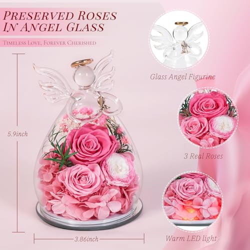 Bessol Gifts for Mom Birthday Flowers for Women Mothers Day Flowers for Delivery Preserved Roses Forever Flower in Glass Angel Figurines Fresh Eternal Rose for Grandma Wife Sister Daughter Friends - Image 2