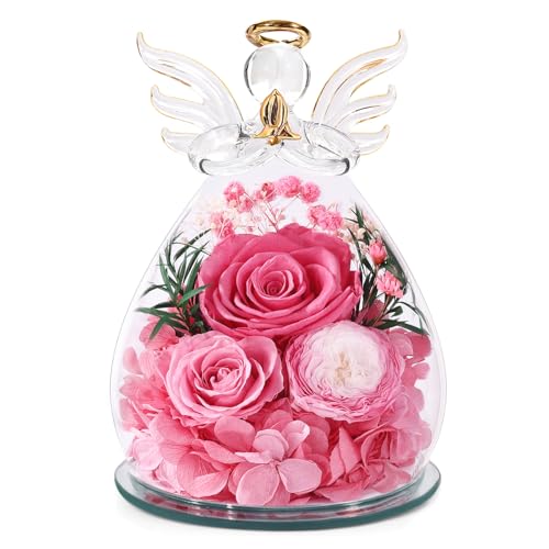 Bessol Gifts for Mom Birthday Flowers for Women Mothers Day Flowers for Delivery Preserved Roses Forever Flower in Glass Angel Figurines Fresh Eternal Rose for Grandma Wife Sister Daughter Friends - Image 1