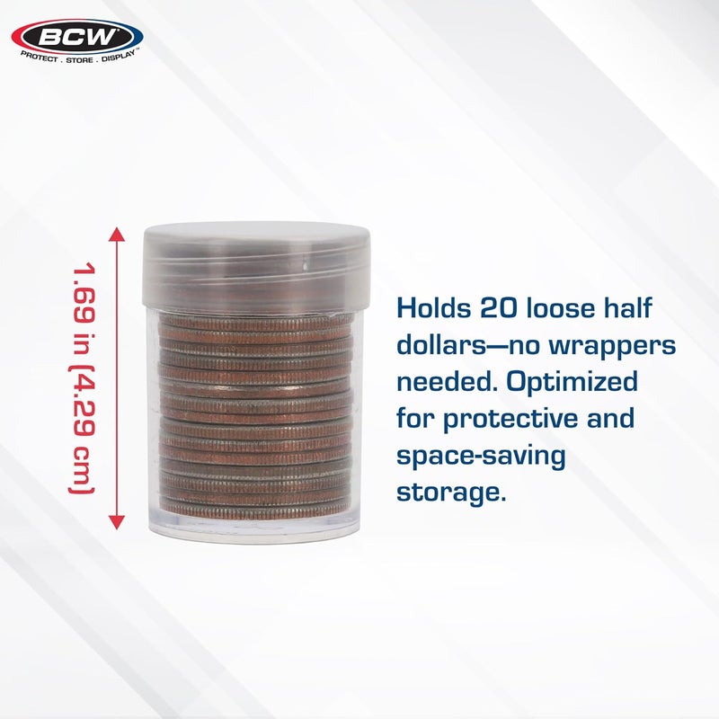BCW Coin Tubes for Half Dollars - 10ct | Holds "Kennedy" Half Dollar | Durable Plastic Tube Coin Holders | Coin Collecting Supplies | Half Dollar Coin Tubes | Coin Storage Tubes with Airtight Lids - Image 3