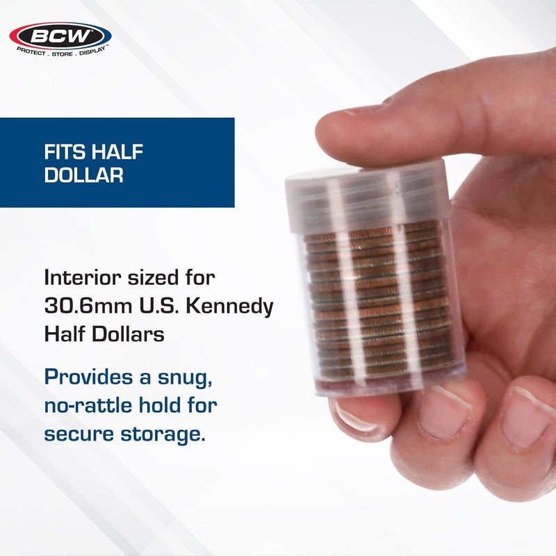 BCW Coin Tubes for Half Dollars - 10ct | Holds "Kennedy" Half Dollar | Durable Plastic Tube Coin Holders | Coin Collecting Supplies | Half Dollar Coin Tubes | Coin Storage Tubes with Airtight Lids - Image 4