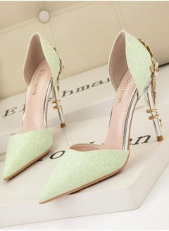 Eloshman Metal Flower Pointed Heel Shoes 9CM Green  - Image 1