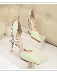 Eloshman Metal Flower Pointed Heel Shoes 9CM Green  - Image 2
