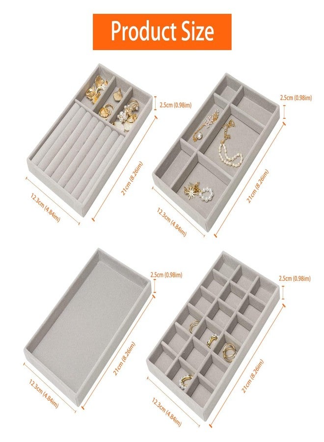 AMGZLE Velvet Jewellery Trays, Stackable Jewellery Organiser, Jewellery Storage, Drawer for Storing and Displaying Earrings, Necklaces, Rings- Pack of 8 - Image 5