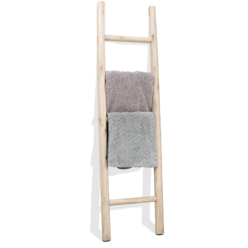 FUIN 57in Wood Blanket Ladder Living Room Decorative Wall Leaning Farmhouse Quilt Display Holder Rustic Wooden Towel Rack for Bathroom, Unfinished - Image 1