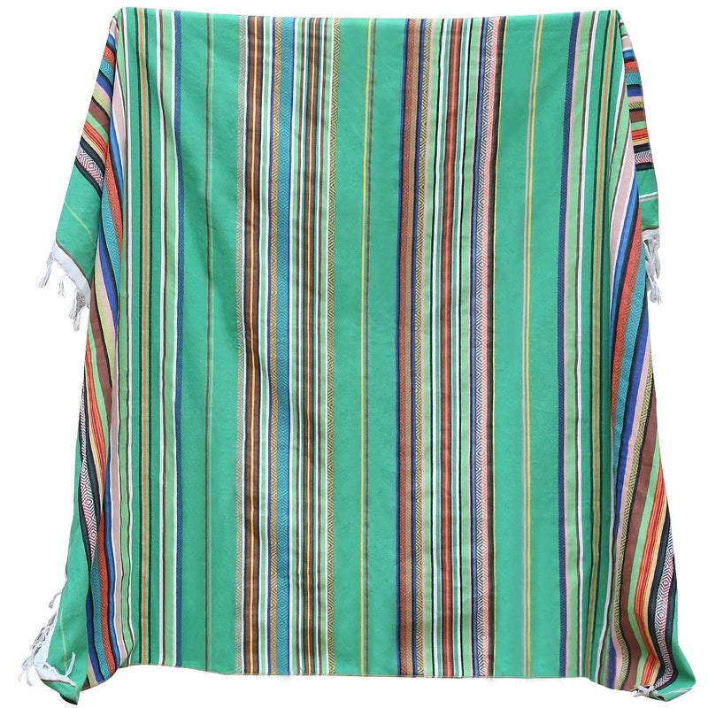 Eccbox 84 X 59 Inch Large Serape Blanket With Assorted Bright Colors  Mexican Tablecloth for Wedding Party Decorations Jacquard Green