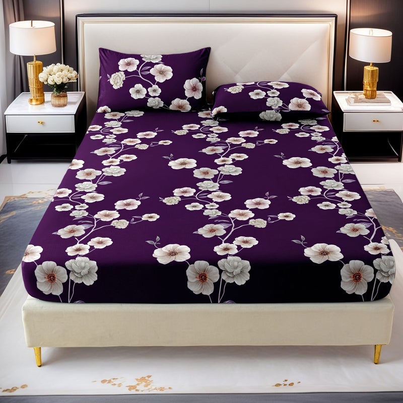 Three Classic Stylish Vintage Luxury Romantic Purple Floral White Branch Bedding Set Including Two Pillowcases And One Mattress Cover Suitable For Double Queen King Sized Beds Soft - Image 5