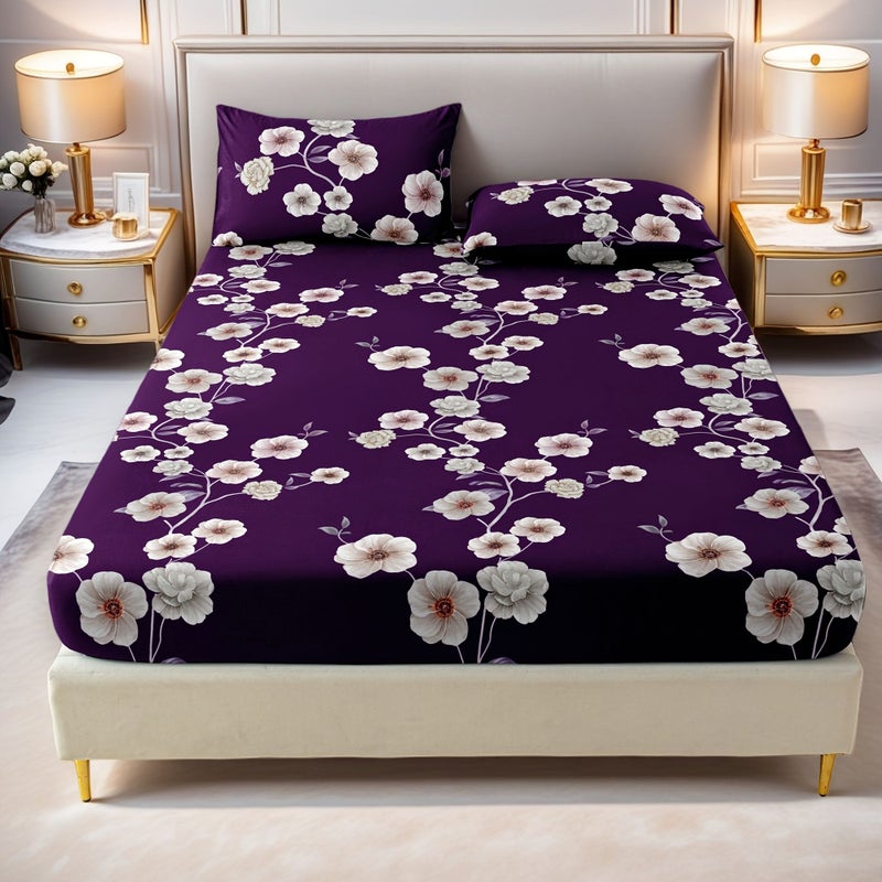 Three Classic Stylish Vintage Luxury Romantic Purple Floral White Branch Bedding Set Including Two Pillowcases And One Mattress Cover Suitable For Double Queen King Sized Beds Soft - Image 2