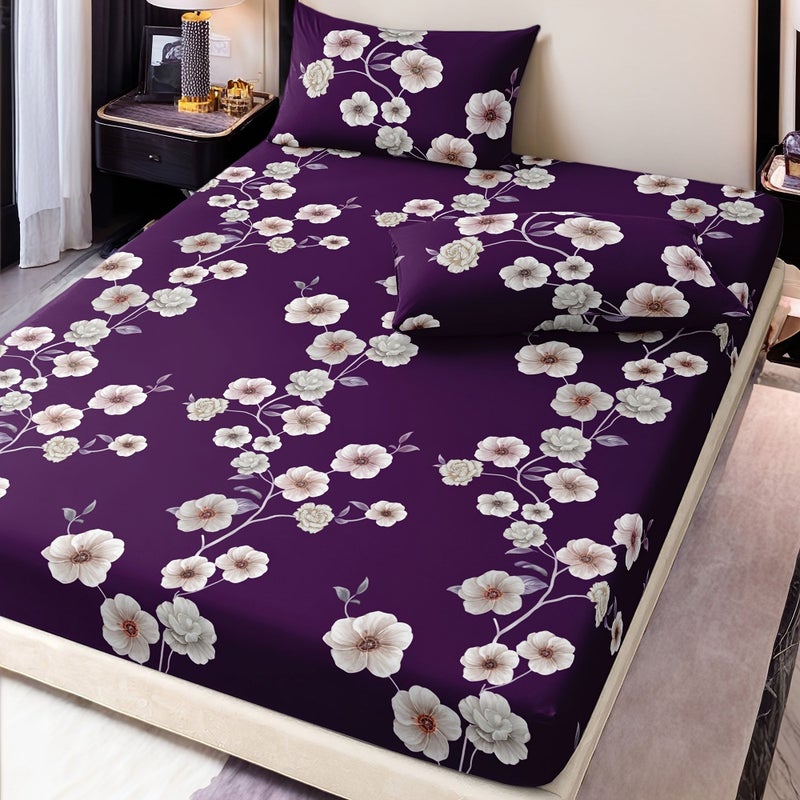 Three Classic Stylish Vintage Luxury Romantic Purple Floral White Branch Bedding Set Including Two Pillowcases And One Mattress Cover Suitable For Double Queen King Sized Beds Soft - Image 4