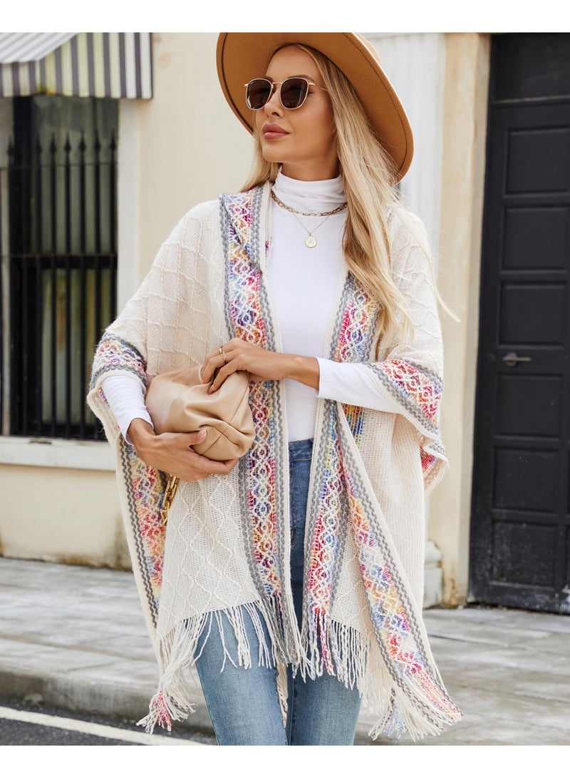 SUNSAR Knit Shawl Wraps for Women, Wraps Oversized Winter Scarf, Warm Poncho Sweater, Tassels Open Front capes, Warm Wearable Blanket Long Cardigans Sweater Coats for Ladies - Image 4