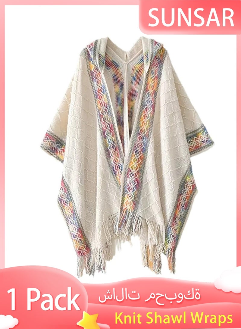 SUNSAR Knit Shawl Wraps for Women, Wraps Oversized Winter Scarf, Warm Poncho Sweater, Tassels Open Front capes, Warm Wearable Blanket Long Cardigans Sweater Coats for Ladies - Image 1