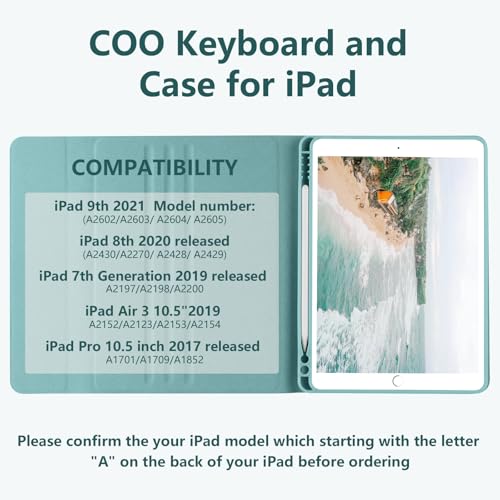 COO for iPad 9th Gen 2021 Case with Keyboard 10.2 inch, for iPad 8th Gen 2020/7th Gen 2019/Air 3/Pro 10.5 Keyboard Case, Detachable Wireless Bluetooth Keyboard with Pencil Holder for iPad 2021 9th - Image 2