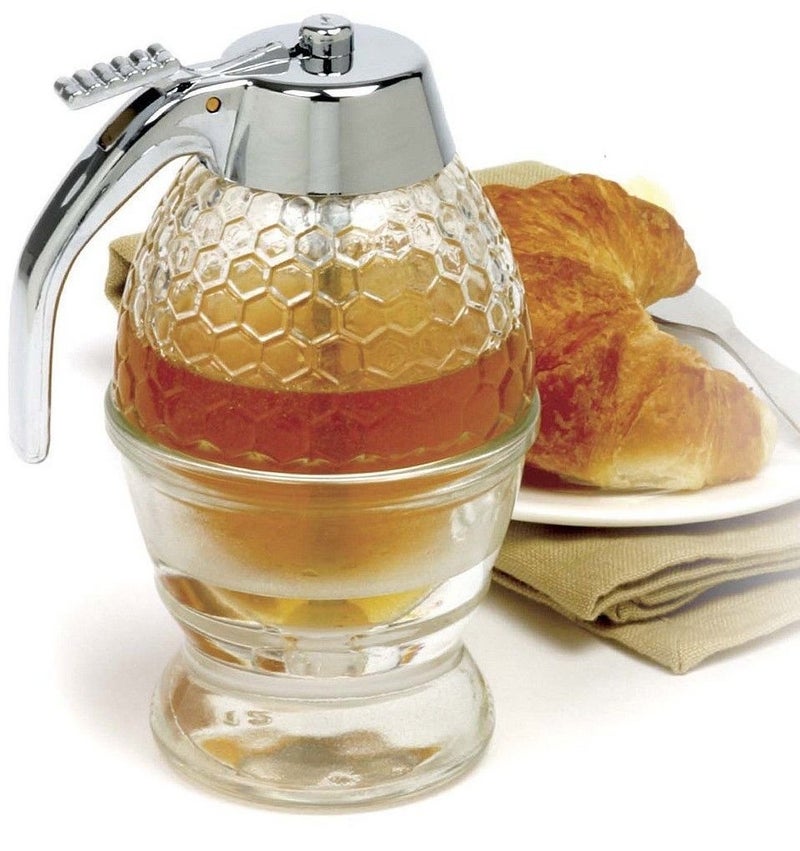 Norpro Honey Syrup Jar Dispenser Holds 1 Cup Glass Container Kitchen Storage w Stand 