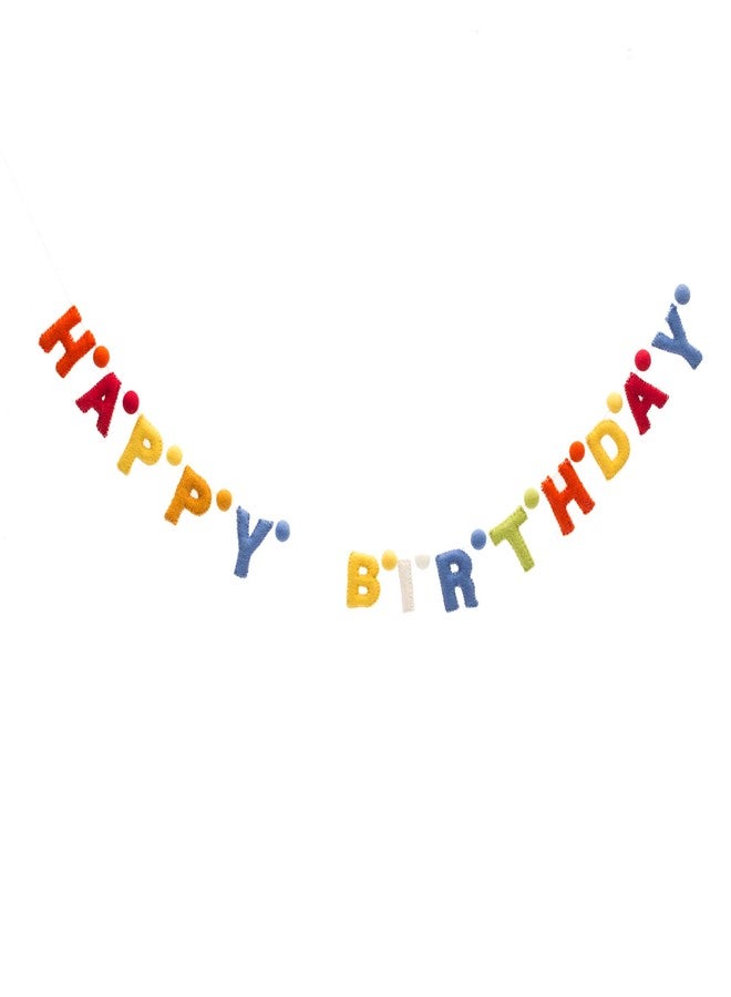 Glaciart One Happy Birthday Felt Banner - Natural Handmade Wool Letters & Balls - Birthday Party Decorations & Party Supplies - Ready-to-Hang Art - 6Ft, Rainbow-Colored - Image 1