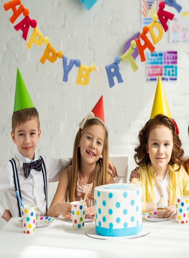 Glaciart One Happy Birthday Felt Banner - Natural Handmade Wool Letters & Balls - Birthday Party Decorations & Party Supplies - Ready-to-Hang Art - 6Ft, Rainbow-Colored - Image 3
