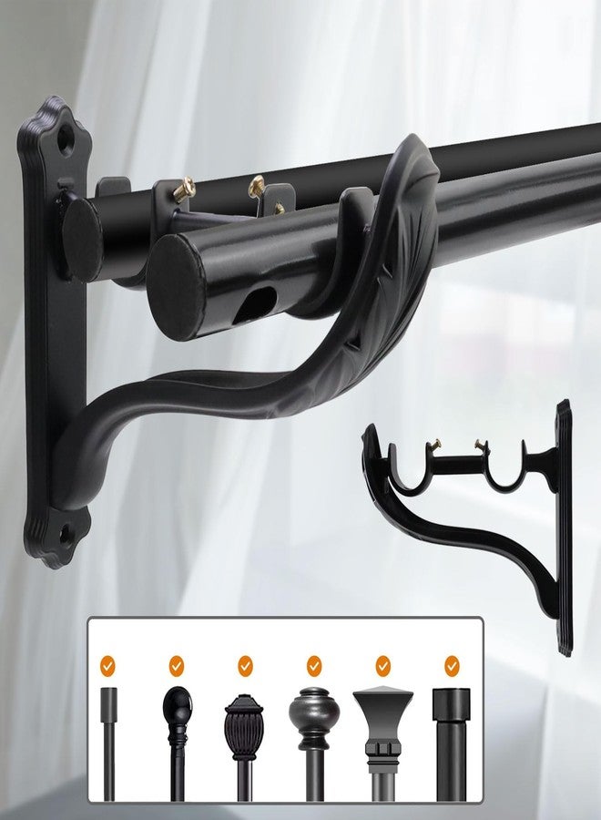 Tsnamay 2Pcs Double Curtain Rod Brackets Rod Holders,Black Retro Wall Mount Brackets for Window Curtains Rod Hangers with Adjustable Screw - Image 3