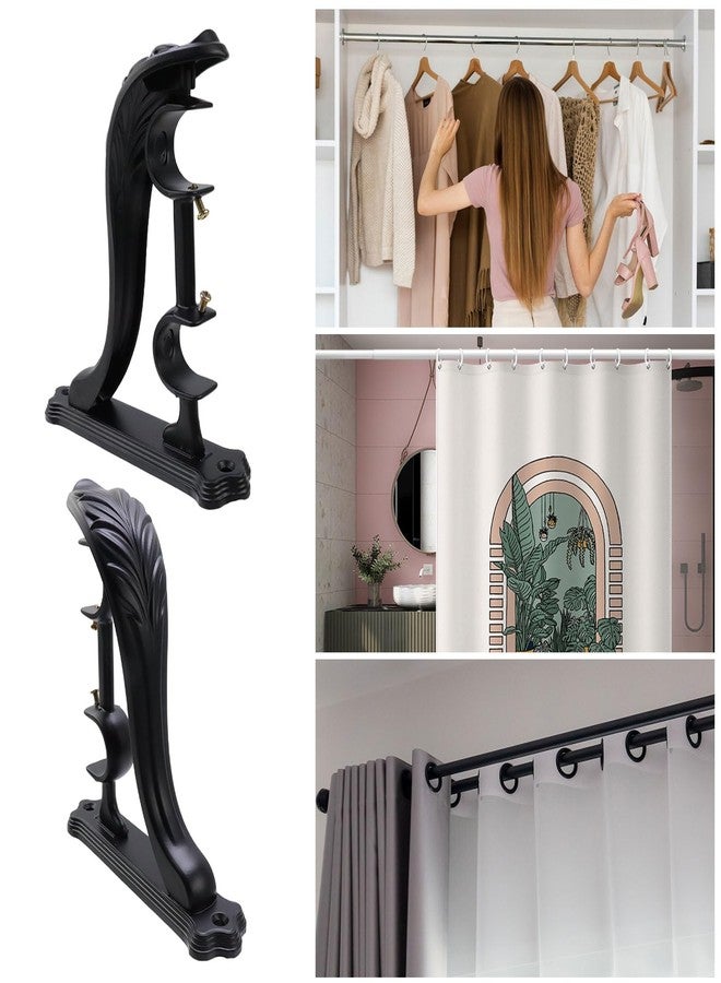 Tsnamay 2Pcs Double Curtain Rod Brackets Rod Holders,Black Retro Wall Mount Brackets for Window Curtains Rod Hangers with Adjustable Screw - Image 5