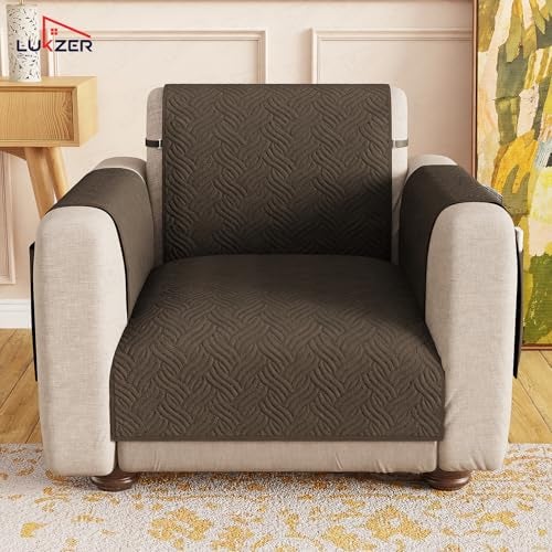Lukzer 4 Seater Reversible Quilted Sofa Mat - Aqua Weave Pattern |Dark Brown| 250 GSM Polyester Sofa Runner with Arms & Deep Storage Pocket | Machine Washable Sofa Cover with Elastic Belt (SC-216-04) - Image 3