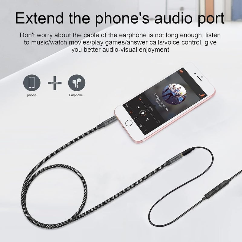 MOSWAG 3.5mm Male to Female Extension Cable with Microphone Stereo Audio Adapter Nylon Braided Compatible for Home/Car Stereos Smartphones Headphones Tablets Media Players and More - Image 4