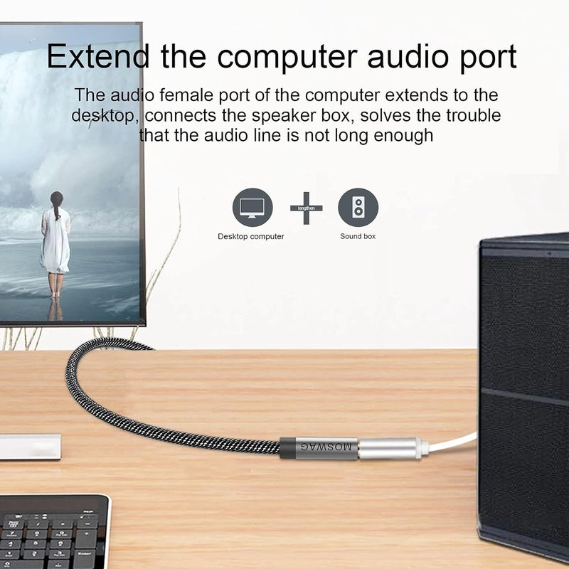 MOSWAG 3.5mm Male to Female Extension Cable with Microphone Stereo Audio Adapter Nylon Braided Compatible for Home/Car Stereos Smartphones Headphones Tablets Media Players and More - Image 3
